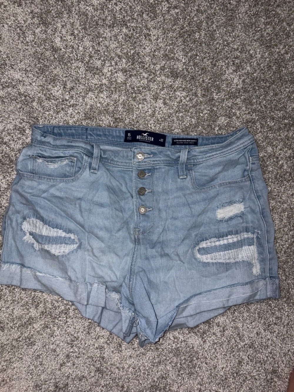 Hollister Light Wash Distressed Button-Fly Denim Shorts
